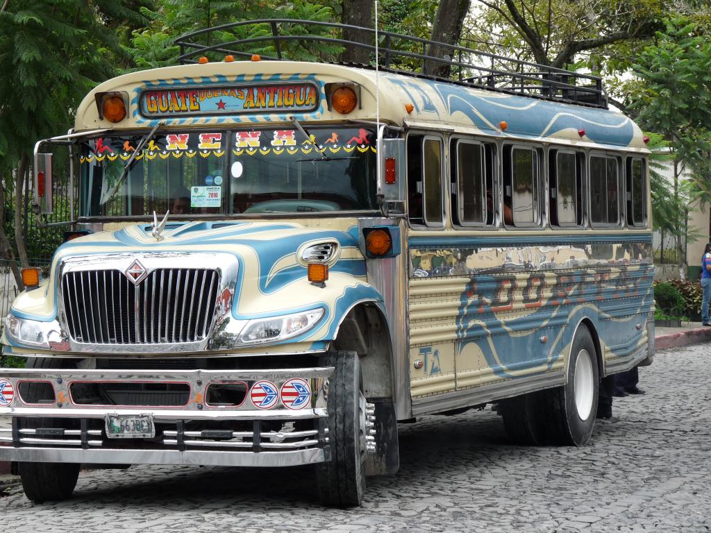 Guatemala: Colourful bus in Antigua
