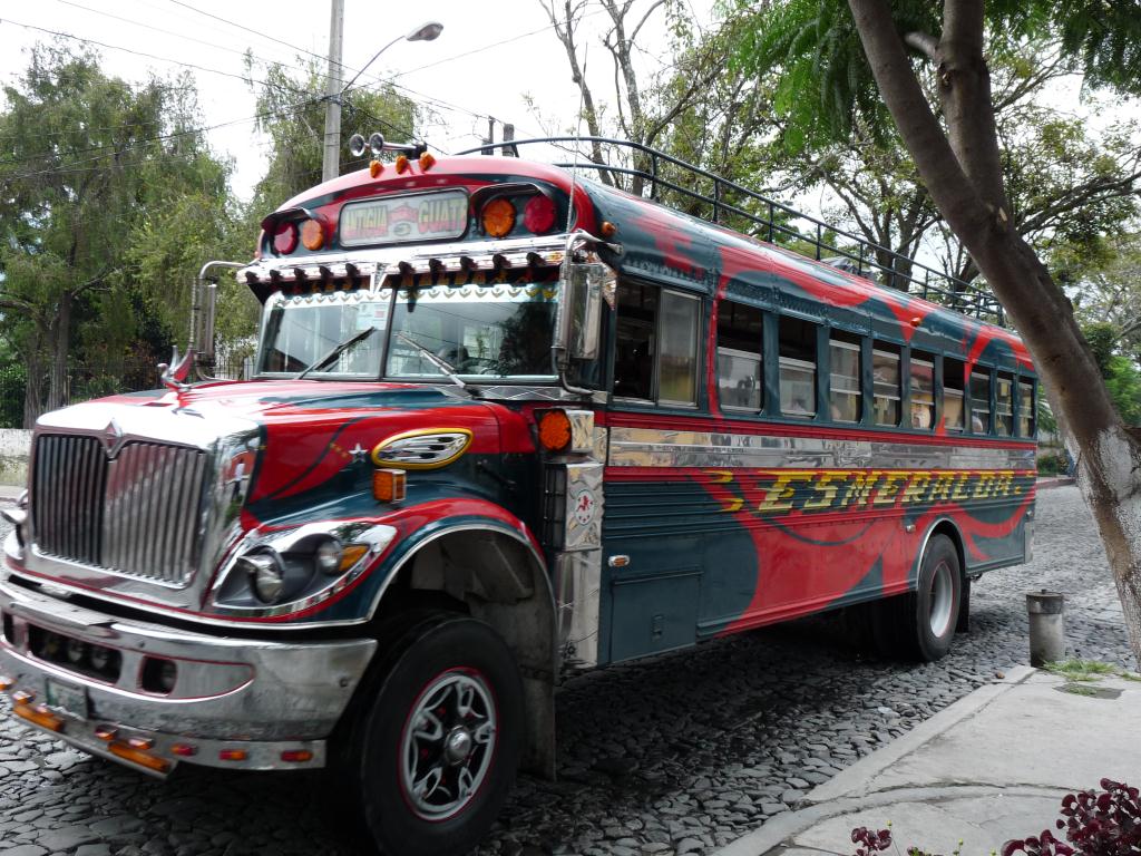 Guatemala: Colourful bus in Antigua